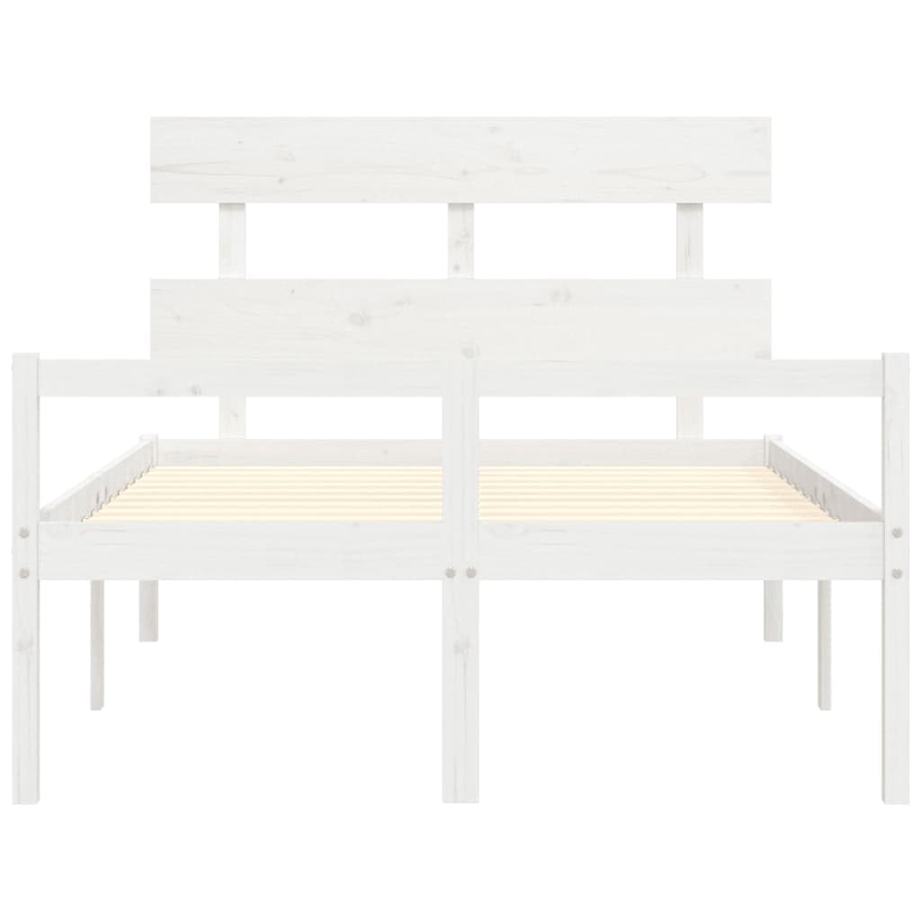 Seniorenbett aus massivem Kiefernholz 120x200 cm Weiß mit Kopfteil und Lattenrost, seniorengerechtes Holzbett mit Stauraum, komfortabler Schlafplatz für Schlafzimmer und Gästezimmer