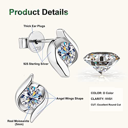 Moissanite Stud Earrings, D Color VVS1 Clarity Brilliant 925 Sterling Silver Stud Earring for Women or Men Birthday Jewelry Gifts2