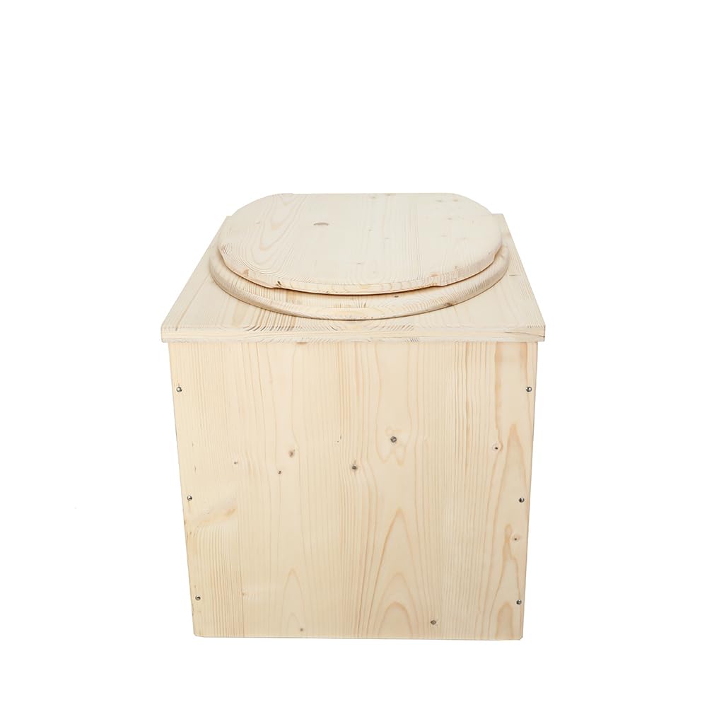 Toilette sèche en Bois avec Seau Plastique Alimentaire 20L et bavette de Protection INOX - Fabrication Artisanale Française - N1