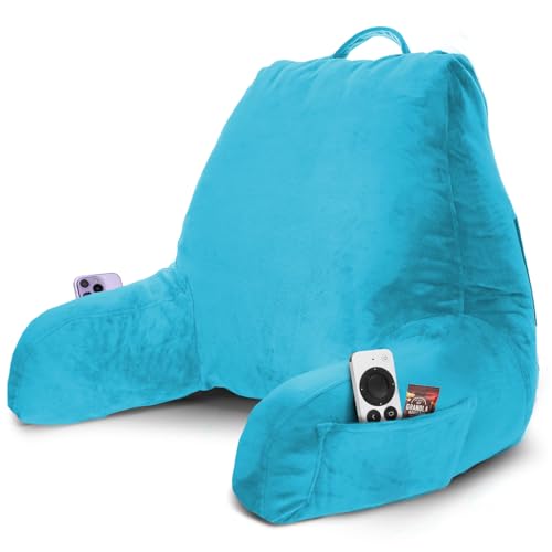 Image of Nestl Reading Pillow with Shredded Memory Foam, Designed for Sitting Up in Bed and Couch, Back and Arms Adjustable Support for Adult & Teens Backrest Pillows for Reading, Washable Cover, Bright Blue