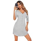 Ekouaer Umstandsmode Nachthemd Stillnachthemd Schlafanzug Damen Kurzarm Umstandsshirts grau-XL