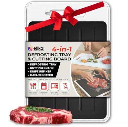 Comparison: 4 In 1 Cutting Board 7 ELIKAI 4-in-1 Defrosting Tray for Frozen Meat - Meat Thawing Tray with Built-In Knife Refiner, Garlic Grater & Cutting Board - Thawing Plate for Frozen Food - Non-Slip, Dishwasher Compatible - White