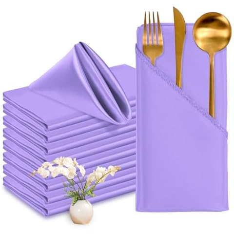 Lykoow Lavender Satin Napkins 100 Pcs Satin Cloth Napkins Square 20" Soft Smooth Fabric Table Napkins Washable Cloth Napkins for Weddings Parties Holiday Dinner Thanksgiving Christmas (Lavender) Cover
