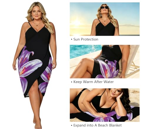 ZIRHYSTA Plus Size Swimsuit Cover Up Beach Backless Sarong Wrap,Purple 2XL — view 4