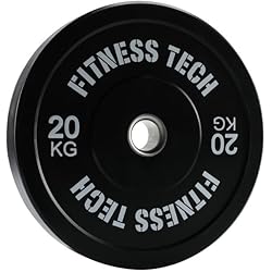Barra Olimpica Halterofilia 20 Kg Fitness Tech - Disco Bumper Plate - Pesas Olímpicas Estándar y Halterofilia - Levantamiento de Pesas - Alta Resistencia - 20 kg Unidad