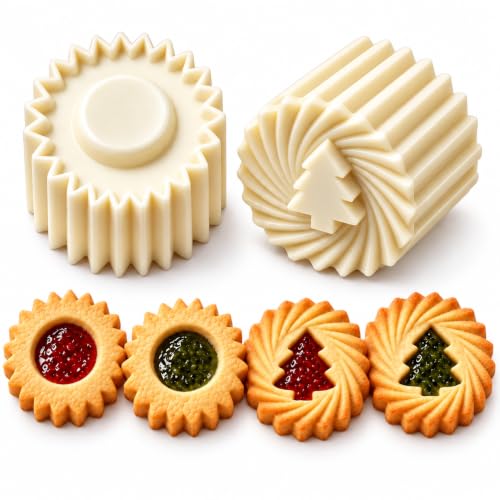 Christmas Tree Cookie Press, Double-Sided Pastry Mold Set, 2-Pack (Silver)