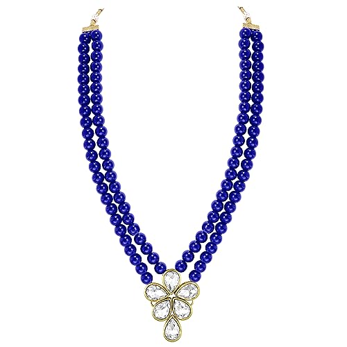 Image of Peora Crystal Faux Pearl Kundan Necklace & Jewellery Set Gift for Women