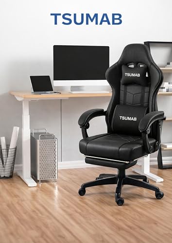 Image of Ergonomic Gaming Chair with Adjustable Recline, Footrest & Lumbar Support - High-Back PU Leather Office & Gaming Chair for Home, Work & Gaming