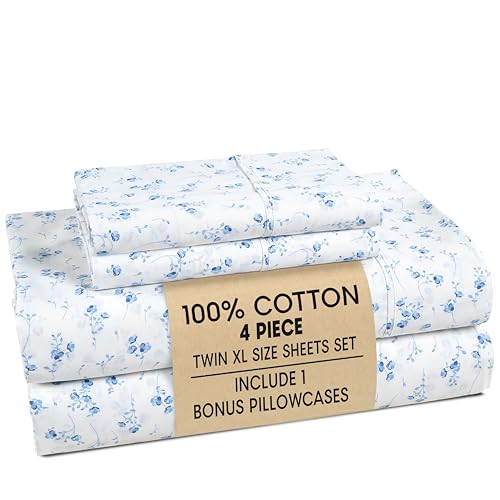 Casa Platino Twin XL Bed Sheets Set 4 Piece Set 100% Cotton Sheets Twin XL Soft Breathable Fabric Tailored Fit with 15 Deep Pockets Ideal for Modern Homes & Guest Beds Floralis