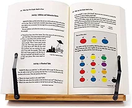 Joyolodelf Foldable Bamboo Cookbook Stand, Adjustable Reading Rest Book Stand Holder with Elegant Pattern Use for Cook Book, Recipe, iPad