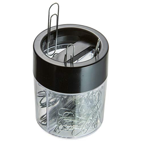 Officemate Magnetic Clip Dispenser, Large/Round, 200 Clip Capacity, Black/Smoke (93692) #TOP6