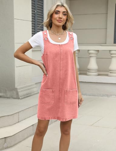Image of Overall Dress for Women Denim Dress Denim Overall Round Neck Skirtall Jean Dress Denim Jumper Dress Pinafore