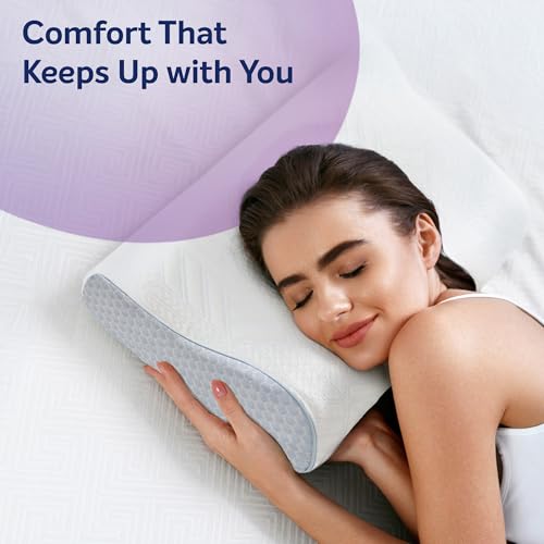 Image of Sleepwell ImpressFit Ortho Adaptive Memory Foam Pillow | White & Blue |100% Pure Memory Foam | Dual Height for Neck & Head Support | Medium Soft Bed Pillow | Back Sleepers | 24x16 inches | Pack of 1