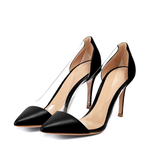 anteikira Women's Pointed Toe Stiletto Heel Transparent PVC Pumps Two Tone High Heels Clear PVC Elegant Dress Office Pumps for Women3