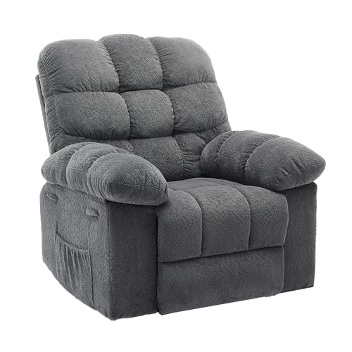 Manual Recliner Chair,Ergonomic Overstuffed Breathable Fabric Reclining Chair with Side Pockets,q235...