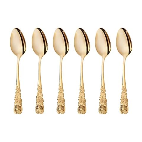 GRÄWE Set of 6 Stainless Steel Coffee Spoons Rose Decoration Series Gold Cover