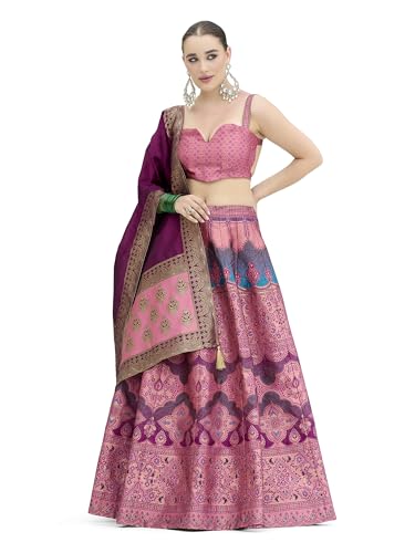Image of PURVAJA Women's Kanjiwaram Semi-Stitched Lehenga choli