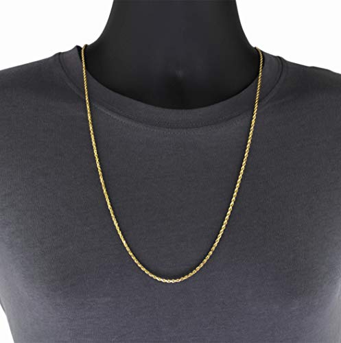 Nuragold 14K Yellow Gold 2.5Mm Rope Chain Diamond Cut Pendant Necklace, Mens Womens Lobster Clasp 16" 18" 20" 22" 24" 26" 28" 30" - Real Gold Jewelry #TOP4