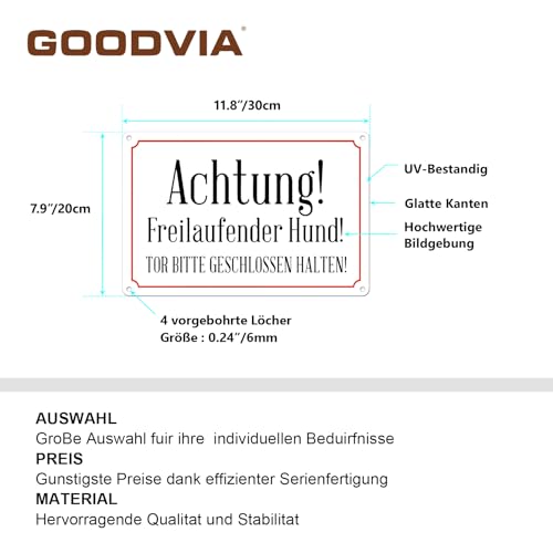 Goodvia Schild für tor Achtung Hund Lustig, Hundeschilder Warnung 30x20cm Metall mit Löchern zur Anbringung an Zäunen, Mauern Weiß x1 Stück