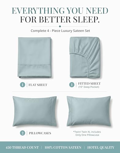 Image of LANE LINEN Full Sheets - 450TC Long-Staple Cotton, French Blue | Soft, Breathable & Cooling Full Sheet & Pillowcase Sets - Silky, 15 Inch Deep Pocket, OEKO-TEX Certified, Hotel Luxury