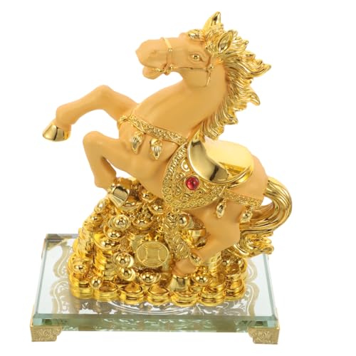 VICASKY Sculpture de cheval Feng Shui brillante en résine et fond en verre - Figurine décorative de bureau pour la prospérité et la chance - Figurine...