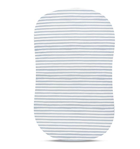 Ely’s & Co. Patent Pending Waterproof Bassinet Sheet 2-Pack Set For Baby Boy - 100% Cotton, Jersey Knit Cotton Sheets With Waterproof Lining — Misty Blue, Stripes And Splashes #TOP4