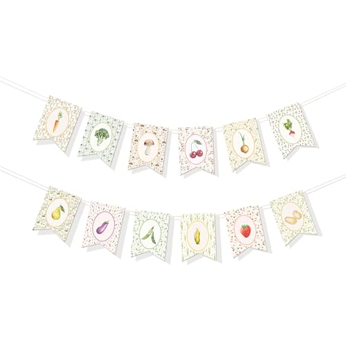 Image of Locally Grown Baby Shower Bunting Banner, Vegetable Farmer's Party Decorations for Kids Produce Stand Farmers Market Bridal Shower Party Bachelorette Garland Decorations.