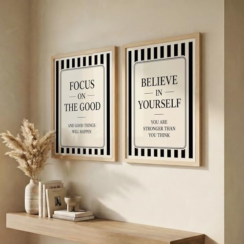 Image of NoWorries Motivational Wall Art Framed Set of 2 | Inspirational Quotes Prints with Frames | Black & White Positive Affirmation Artwork Paintings Decor for Office, Bedroom & Living Room (Art-19, 21x31inch)