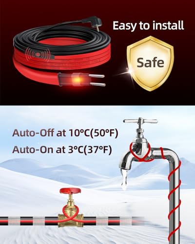 Frostschutz Heizkabel, Selbstregulierendes Heizkabel inkl. Thermostat und Schuko-Stecker, Rohrheizkabel für Rohrfrostschutz 25W/M 230V IP65, 4M