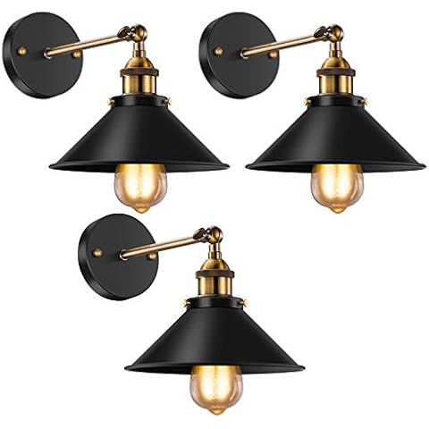 Licperron Vintage Wall Sconces, Industrial Sconces Wall Lighting, Antique 240 Degree Adjustable Black Wall Sconce for Restaurants Galleries Kitchen Room Doorway, 3 Pack, UL Approval Cover