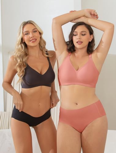 Image of COMFELIE Women Wirefree Bras for Women Full Coverage No Underwire Everyday Bra Comfortable Wireless Padded Bralette Tea Red 2XL