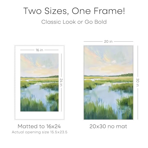 Image of Homeforia 20x30 Poster Frame White, High End Metal 20 x 30 Picture Frames with Mat 16 by 24 inch Photo, 30x20 Large Frame for Wall, 20x30 Thin Frame Matted to 16x24, Tempered Glass, Wall Kit, Set of 2