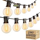 OHLUX Outdoor String Lights, 27 FT G40 Globe LED Patio Lights with 13 Dimmable Plastic Bulbs(1 Spare), 2200K Waterproof Connectable Hanging for Backyard Porch Cafe Party Decor, E12 Socket Base