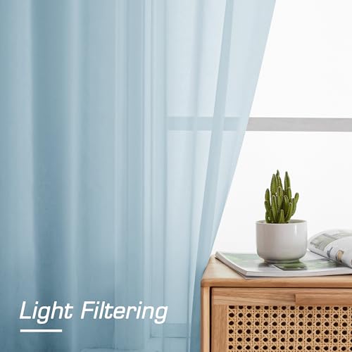 Image of OWENIE Light Blue Sheer Curtains 84 inches Long for Bedroom Living Room 2 Panels Set, Privacy Rod Pocket Light Filtering Voile Sheer Curtains, Airy Farmhouse Curtains, 42Wx84L inch, Sky Blue