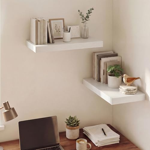 Image of Dreamland 20 Inches Floating Shelves for Wall, 9.3 inch Deep Long Floating Shelves Set of 2, Large Display & Storage Shelf, Wall Shelf for Bathroom Bedroom Living Room Kitchen Office, White