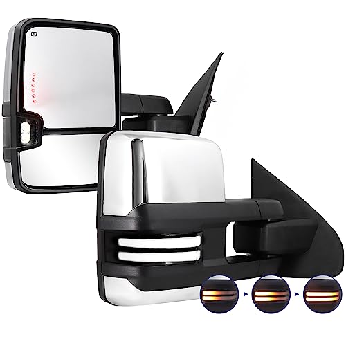 Switchback Towing Mirror Compatible with 2014-2018 Chevy Silverado GMC Sierra Tow Mirrors with Power Adjusted Heated Glass Running Light&Turn Signal Light Backup Lamp (Chrome Back)