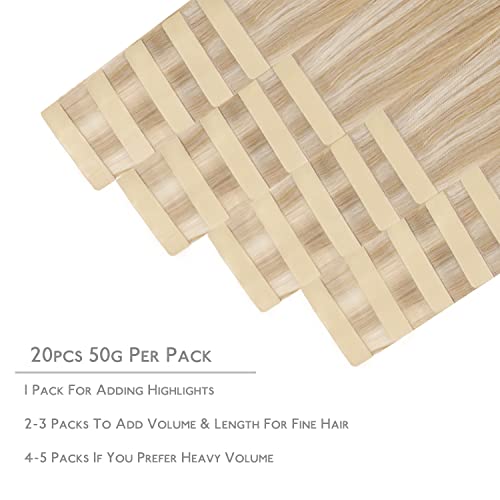 Image of WENNALIFE Tape in Hair Extensions Human Hair, 20pcs 30g 10 inch Dirty Blonde Highlighted Bleach Blonde Remy Hair Extensions Straight Human Hair Tape in Extensions Skin Weft Extensions Hair