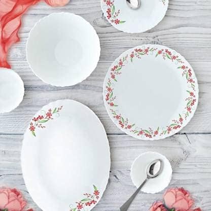 Cello Imperial Cello Creeper Opal Ware/ Super White Dinner Set/Break & Chip Resistant/ Smooth Surface Dinnerware Set (19-Pieces, White)