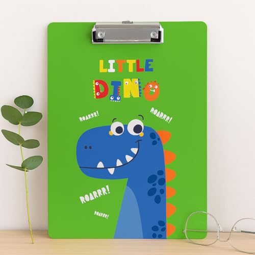 Image of Clipboard Drawing, Writing, Exam Board with Clip (Size - 24x36 cm) Sturdy, Lightweight for Office, School, College - Green Dino