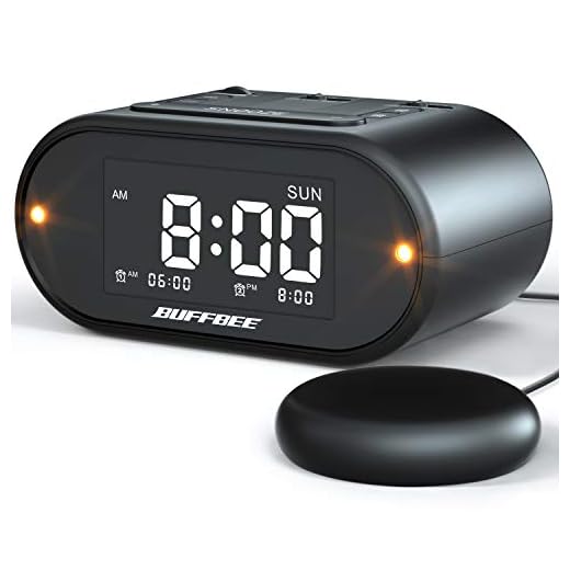 Buffbee Super Loud Alarm Clock for Heavy Sleepers with Bed Shaker, Flashing Alert Light, Full Range Dimmer, USB Charger, Battery Backup Vibrating Alarm Clock for Bedrooms