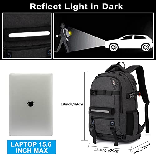 Rucyen Skateboard Backpack, Laptop Backpack With Usb Charging Port, Rfid Anti-Theft Lock, Waterproof Fabric, Fits Up To 15.6 Inch Laptop, For College School Business Travel Men Boy (Dark Grey) #TOP4