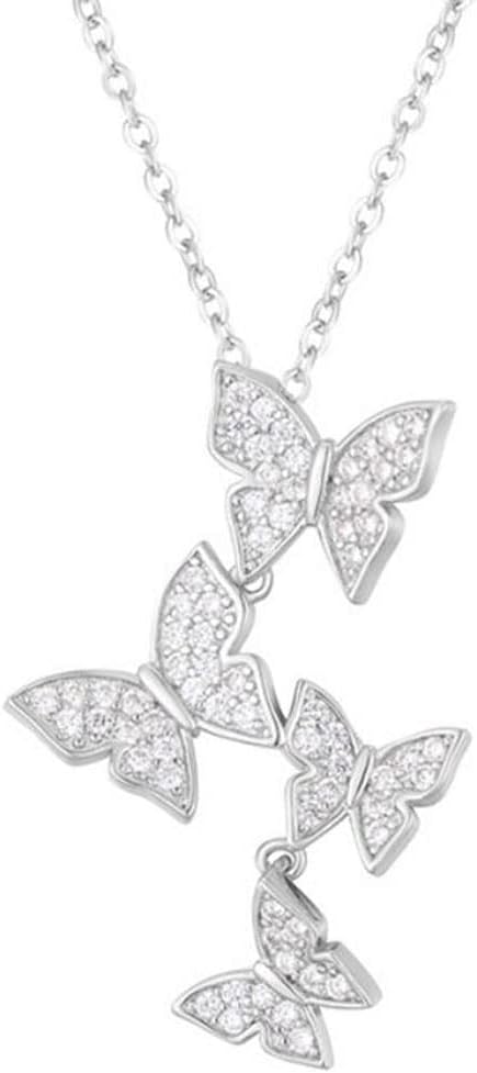 XINSHUN Real 925 Sterling Silver Long Zircon Butterfly Necklaces Pendant Fashion Sterling Silver Jewelry Statement Chain Necklace for Women Ladies Girls Gifts (Silver)