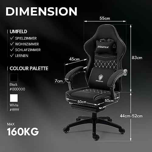 Dowinx Sedia Gaming con supporto lombare, Ampio Sedile Piatto Poltrona Gaming, Poltrona Gaming Ergonomica con Supporto Lombare, Parte Posteriore con cuscinetto in gel e borse di stoccaggio Sedia Game - Immagine 2