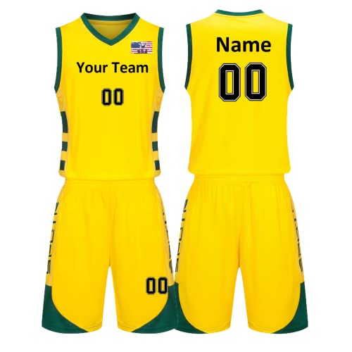 Custom Basketball Jeresy Fan Jersey Fashion Basketball Jersey Printed Team Name & Number Personalized Team Uniforms for Men Women Youth/Kids Yellow