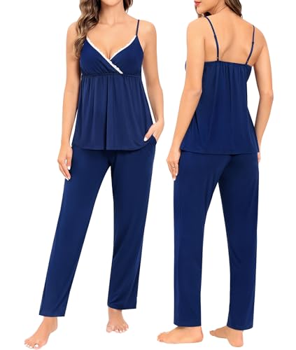 Image of SWOMOG Maternity Nursing Robe Set 3 Piece Breastfeeding Pajamas 3 in 1 Labor Delivery Sleevless Tops&Long Pants Pregnancy Pjs