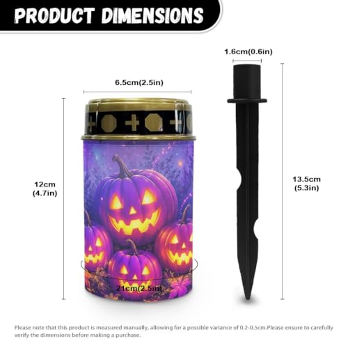Image of Poceacles Halloween Solar Candle Cemetery Solar Lights for Grave LED Garden Flameless Powered Pathway Lights Outdoor Waterproof with Dusk to Dawn Sensor, Pumpkin Violet, Set of 2