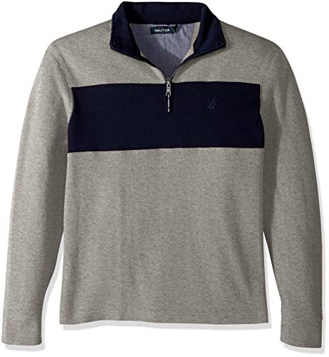 Nautica Men's Long Sleeve Half Zip Mock Neck Sweatshirt, Grey Heather, Medium