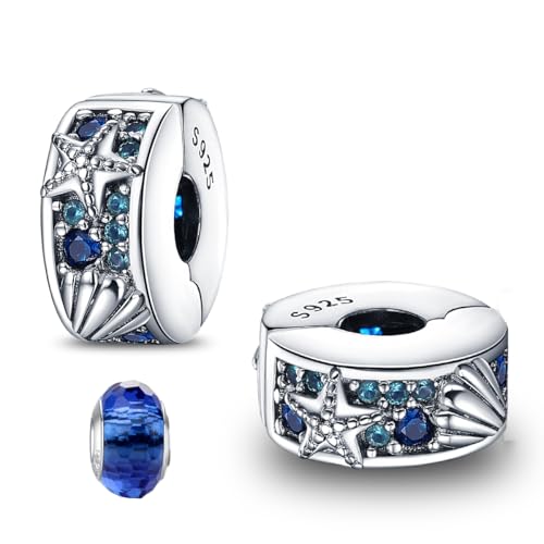 LNQOBU Clip/Stopper Charms für Armband 925 Sterlingsilber Pave Cubic Zirkonia Charm Bead Star Moon Charme Blauer Schmetterling Charm Schmuck Geschenk für Frauen
