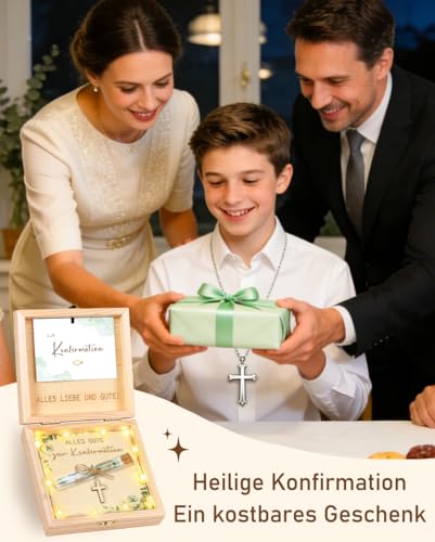 Konfirmation Geschenk, Kreative Kiefernholzbox Geldgeschenk Konfirmation mit Reagenzglas und LED-Lichterkette, für Jungen und Mädchen, für ein Glückliches Aufwachsen