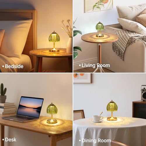 Image of Shenmoyl Set of 2 Tulip Table Lamp with 5200mAh Battery & Touch Control, Cordless Small Table Lamp with 3 Colors, Rechargeable Battery Operated Table Lamps for Nightstand, Bedroom (Green Tulip)